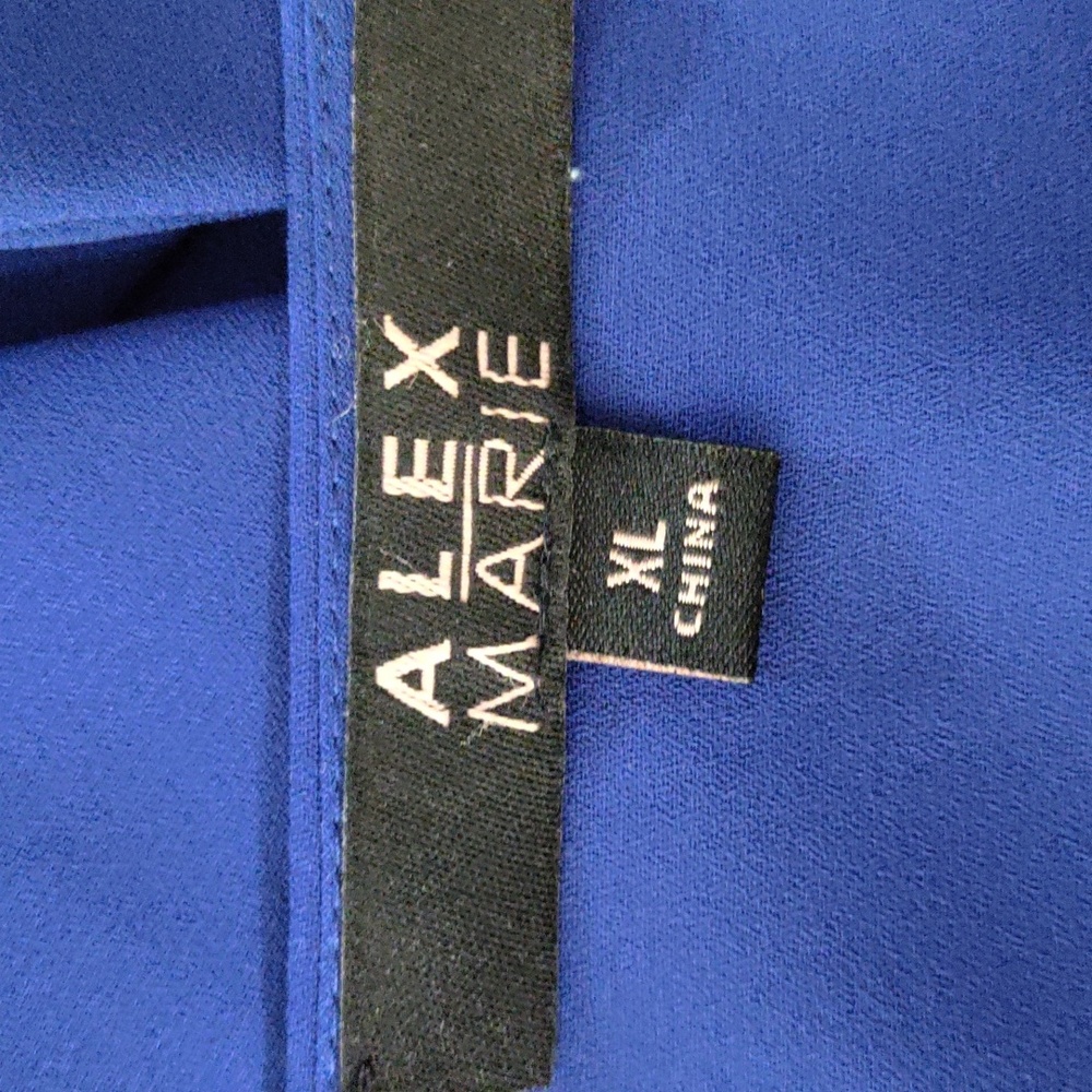 4093 Alex Marie royal blue crepe knit v-neck ruffle bell sleeve blouse XL - Picture 8 of 9